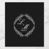 モノグラムスクリプトブランチ結婚白黒 ワインラベル (シングルラベル)