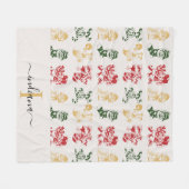 モノグラムスクリプトホリデー小妖精や小人グリーン金ゴールド フリースブランケット (正面(横))