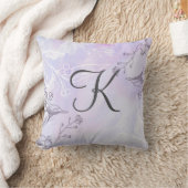 モノグラムスクリプトホワイトグレーパープルフローラ クッション (ブランケット)