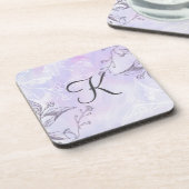 モノグラムスクリプトホワイトグレーパープルフローラ  コースター (左側)