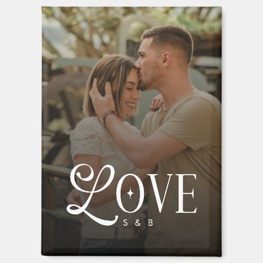モノグラムスクリプトラブ オーダーメイド 婚約 カップル 写真 マグネット (正面)