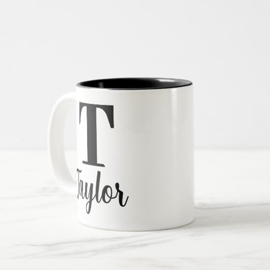 モノグラムスクリプト名と名前の最初の文字 ツートーンマグカップ (正面左)