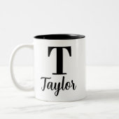 モノグラムスクリプト名と名前の最初の文字 ツートーンマグカップ (左)