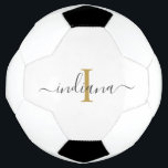 モノグラムスクリプト名イニシャルのパーソナモダンライズ サッカーボール<br><div class="desc">モノグラムスクリプト名とイニシャル女カスタムの子のサッカーボールあなたの名前とイニシャルで簡単に行うことができるカスタマイズあなたの名前とクリック"パーソナライズ"ボタン。プリントされた木材の背景と人気があるタイポグラフィを使用して、背景を削除し、パーソナライズ・ボタンの下にネストされた「デザインツールを使用して編集」を使用して、選択した色で置き換えることができる</div>