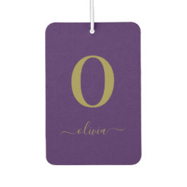 モノグラムスクリプト名パーソナライズされた紫および金ゴールド カーエアーフレッシュナー