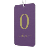 モノグラムスクリプト名パーソナライズされた紫および金ゴールド カーエアーフレッシュナー (左)