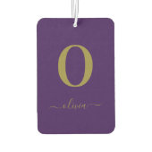 モノグラムスクリプト名パーソナライズされた紫および金ゴールド カーエアーフレッシュナー (裏面)
