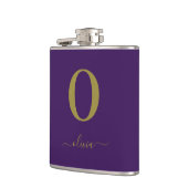 モノグラムスクリプト名パーソナライズされた紫および金ゴールド フラスク (左)