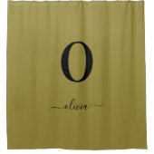 モノグラムスクリプト名パーソナライズされた金ゴールドと黒 シャワーカーテン (正面)