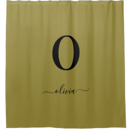 モノグラムスクリプト名パーソナライズされた金ゴールドと黒 シャワーカーテン