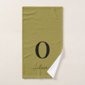 モノグラムスクリプト名パーソナライズされた金ゴールドと黒 バスタオルセット (ハンドタオル)