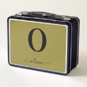 モノグラムスクリプト名パーソナライズされた金ゴールドと黒 メタルランチボックス (裏面)