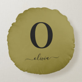 モノグラムスクリプト名パーソナライズされた金ゴールドと黒 ラウンドクッション