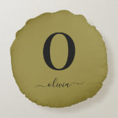 モノグラムスクリプト名パーソナライズされた金ゴールドと黒 ラウンドクッション (裏面)