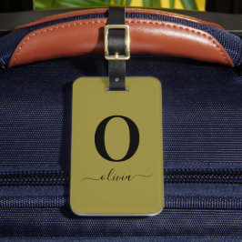 モノグラムスクリプト名パーソナライズされた金ゴールドと黒 ラゲッジタグ