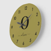 モノグラムスクリプト名パーソナライズされた金ゴールドと黒 ラージ壁時計 (傾斜)