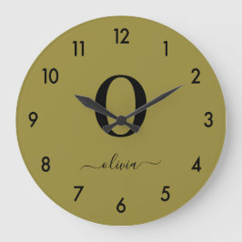 モノグラムスクリプト名パーソナライズされた金ゴールドと黒 ラージ壁時計