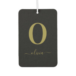 モノグラムスクリプト名パーソナライズされた黒と金ゴールド カーエアーフレッシュナー