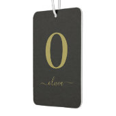 モノグラムスクリプト名パーソナライズされた黒と金ゴールド カーエアーフレッシュナー (左)