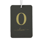 モノグラムスクリプト名パーソナライズされた黒と金ゴールド カーエアーフレッシュナー (裏面)