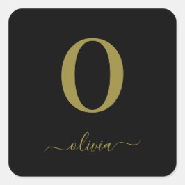 モノグラムスクリプト名パーソナライズされた黒と金ゴールド スクエアシール
