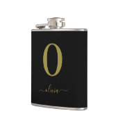 モノグラムスクリプト名パーソナライズされた黒と金ゴールド フラスク (左)