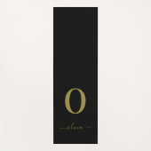 モノグラムスクリプト名パーソナライズされた黒と金ゴールド ヨガマット (正面)