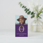 モノグラムスクリプト名パープルホワイト金ゴールド垂直 名刺 (スタンド正面)