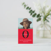 モノグラムスクリプト名レッド白黒ジョブ垂直 名刺 (スタンド正面)