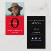 モノグラムスクリプト名レッド白黒ジョブ垂直 名刺 (正面/裏面)