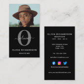 モノグラムスクリプト名白黒グレージョブ垂直 名刺 (正面/裏面)