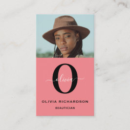 モノグラムスクリプト名白黒ピンクジョブ垂直 名刺