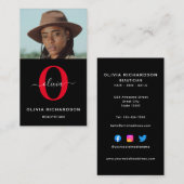 モノグラムスクリプト名白黒赤いジョブ垂直 名刺 (正面/裏面)