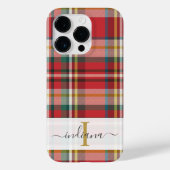 モノグラムスクリプト名Plaid赤パター素朴ン Case-Mate iPhoneケース (裏面)