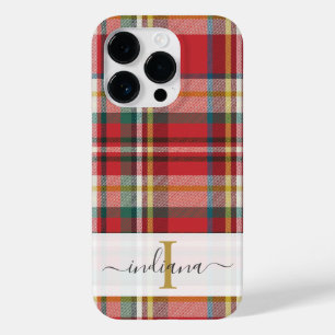モノグラムスクリプト名Plaid赤パター素朴ン Case-Mate iPhone 14 Proケース