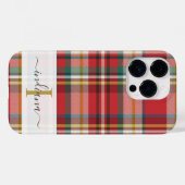 モノグラムスクリプト名Plaid赤パター素朴ン Case-Mate iPhoneケース (裏面 (横))