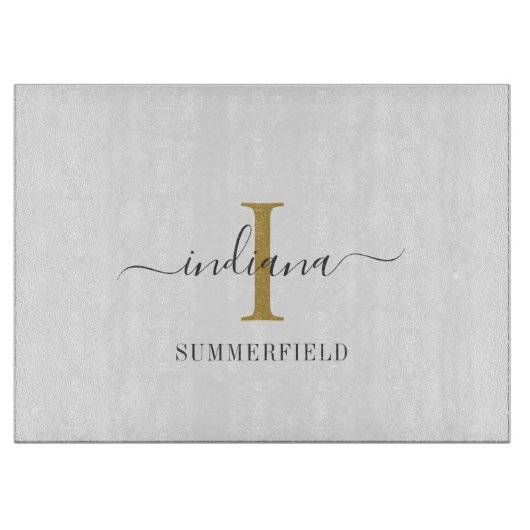 モノグラムスクリプト手書き名金ゴールドグレー カッティングボード (正面)