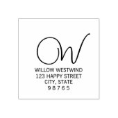 モノグラムスクリプト文字差出人住所ウッドアートスタンプ ラバースタンプ (インプリント)