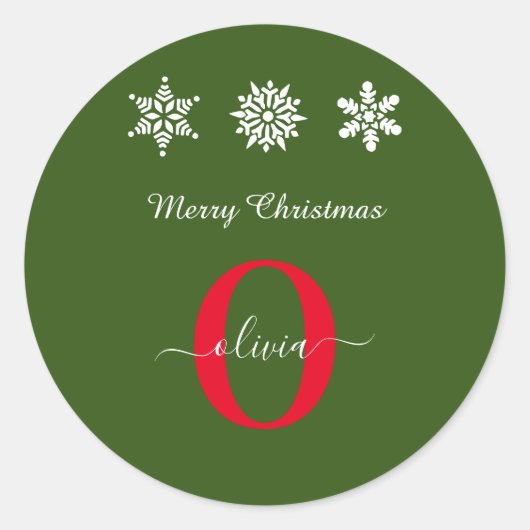 モノグラムスクリプト メリクリ レッド ホワイト グリーン ラウンドシール (正面)