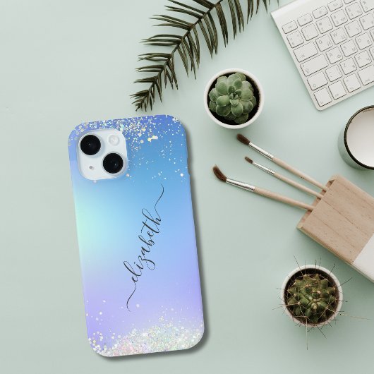 モノグラムスクリプト 青と紫のラメ トレンディー Case-Mate iPhoneケース