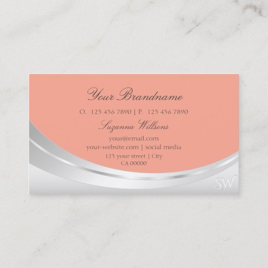 モノグラムスタイリッシュとダイヤモンドを持つコーラルシルバー 名刺 (裏面)