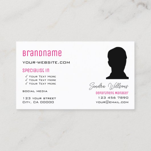 モノグラムスタイリッシュと写真を含むプレーンピンクの白 名刺 (裏面)