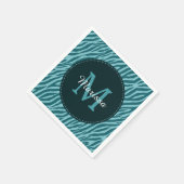 モノグラムスタイリッシュと名前のティール（緑がかった色）ゼブラ印刷 スタンダードカクテルナプキン (角)