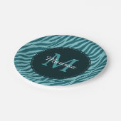 モノグラムスタイリッシュと名前のティール（緑がかった色）ゼブラ印刷 ペーパープレート (アングル)