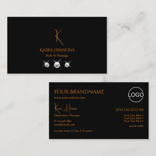 モノグラムスタイリッシュのロゴと宝石が付いた黒モダン色 名刺
