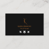 モノグラムスタイリッシュのロゴと宝石が付いた黒モダン色 名刺 (正面)