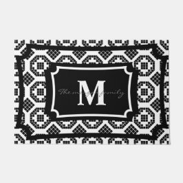 モノグラムスタイリッシュの上品な黒と白スタイリッシュ ドアマット