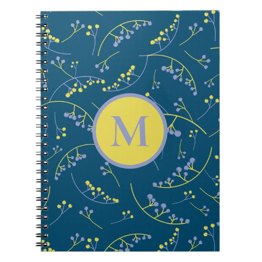 モノグラムスタイリッシュイエロー薄紫ベリーパターン ノートブック (正面)