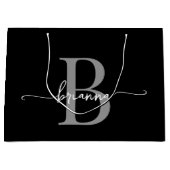 モノグラムスタイリッシュイニシャルスクリプモダントブラックグレー ラージペーパーバッグ (正面)