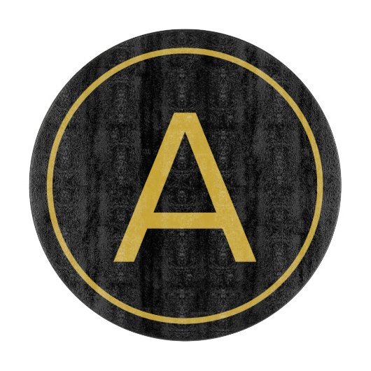 モノグラムスタイリッシュイニシャルレター金ゴールドカラーブラック カッティングボード (正面)